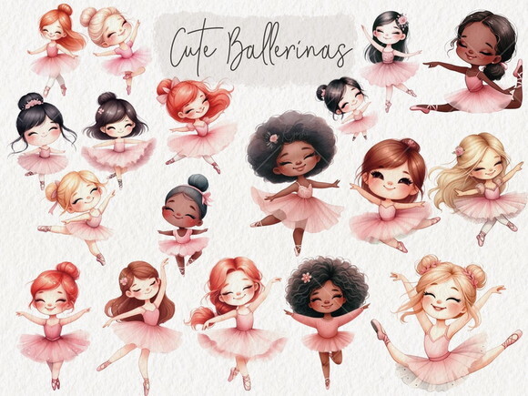 Kit Digital Bailarina Aquarela - Dancing Ballerinas Kd