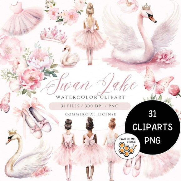 Kit Digital Bailarina Aquarela Premium - Swan Lake