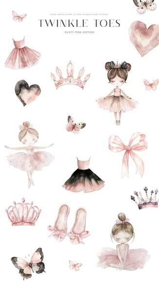 Kit Digital Bailarina Aquarela Premium - Twinkle Toes