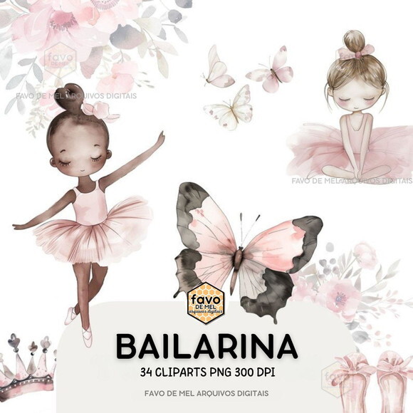 Kit Digital Bailarina Aquarela Premium - Twinkle Toes