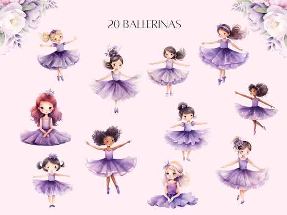 Kit Digital Bailarina Lilás Aquarela Premium Ld