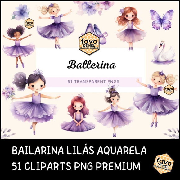 Kit Digital Bailarina Lilás Aquarela Premium Ld