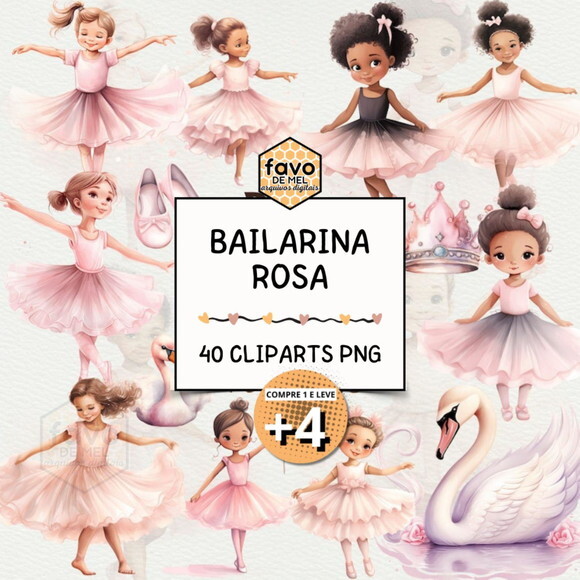 Kit Digital Bailarina Rosa Aquarela - Pink Ballerina (ddm)
