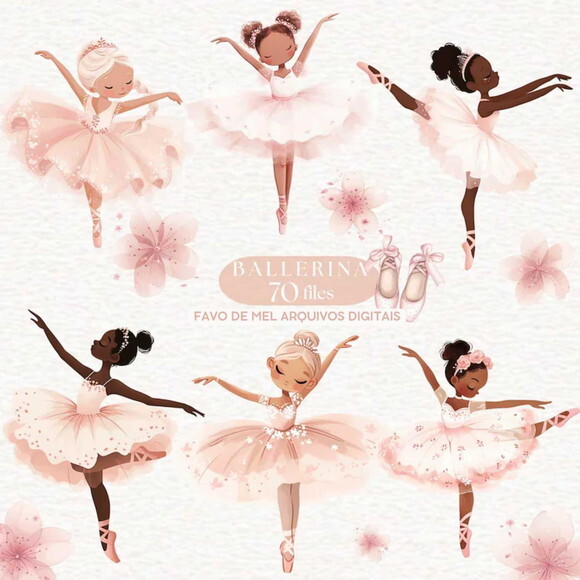 Kit Digital Bailarina Rosa Aquarela #17 Png Premium