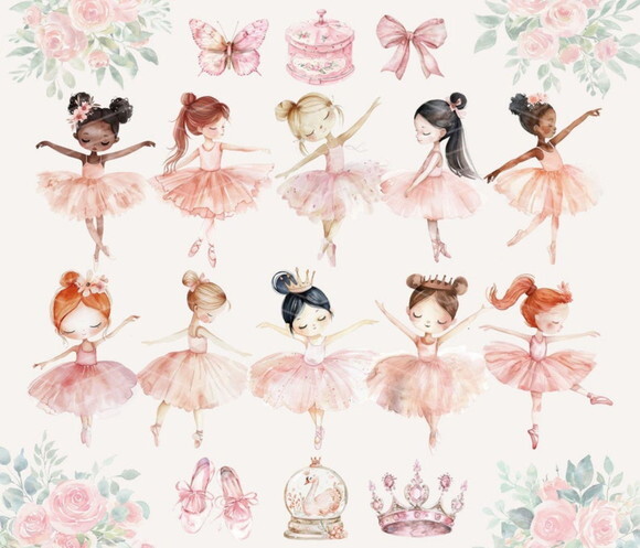 Kit Digital Bailarina Rosa Aquarela Premium Ccs