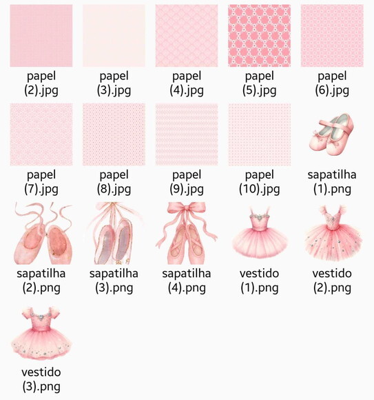 Kit Digital Bailarina Rosa Aquarela Png com Papéis