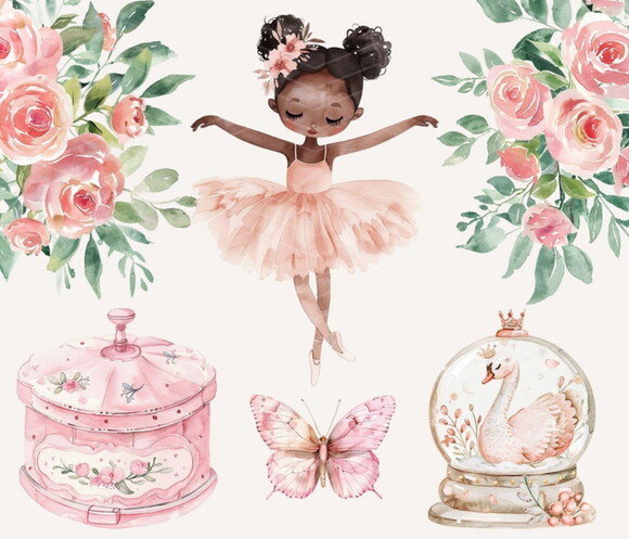 Kit Digital Bailarina Rosa Aquarela Premium Ccs