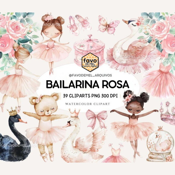 Kit Digital Bailarina Rosa Aquarela Premium Ccs