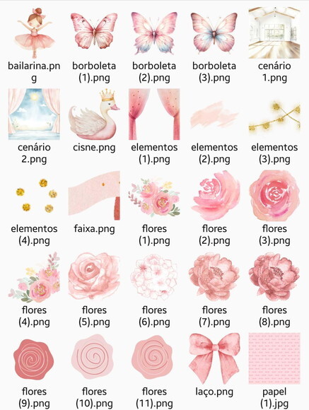 Kit Digital Bailarina Rosa Aquarela Png com Papéis