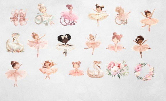 Kit Digital Bailarina Rosa Aquarela Premium Tpa