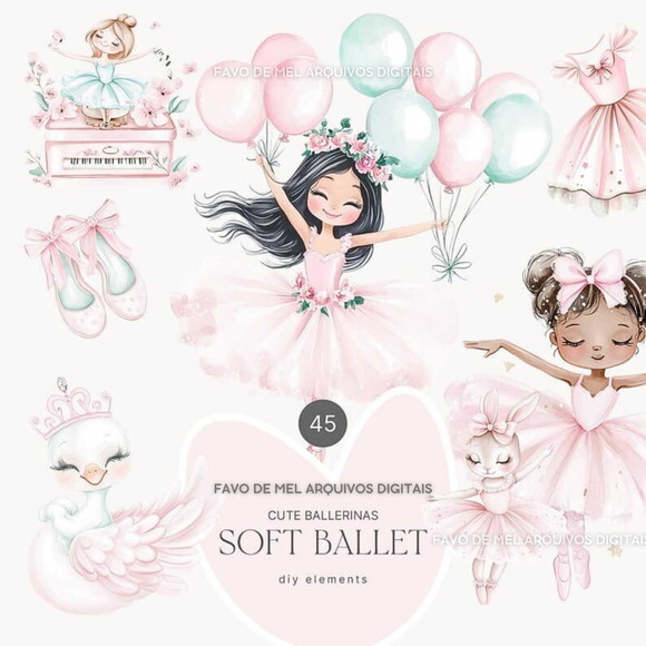 Kit Digital Bailarinas Aquarela #18 Png Premium