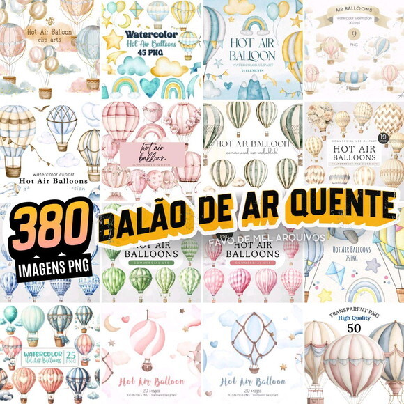 Kit Digital Balão de Ar Quente - Pack 16 Kits Digitais Png