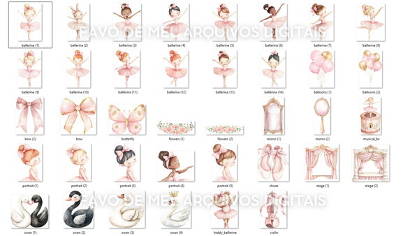Kit Digital Bailarinas Rosa Aquarela #20 Png Premium