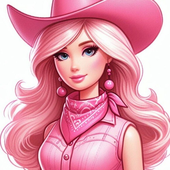 Kit Digital Barbie Boiadeira Cowgirl Rosa Png Aquarela