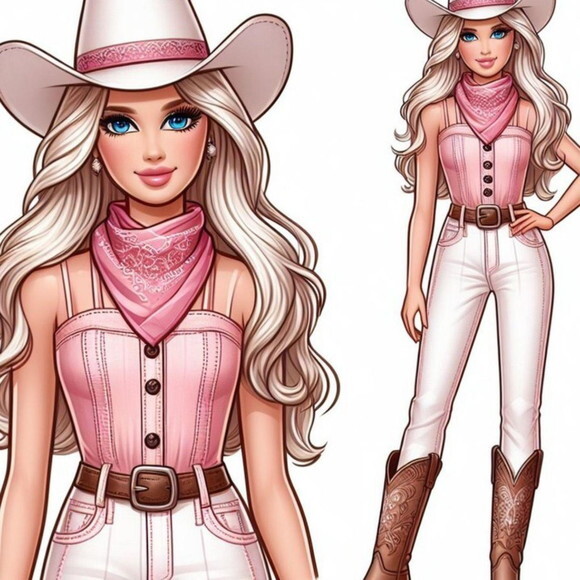 Kit Digital Barbie Boiadeira Cowgirl Rosa Png Aquarela