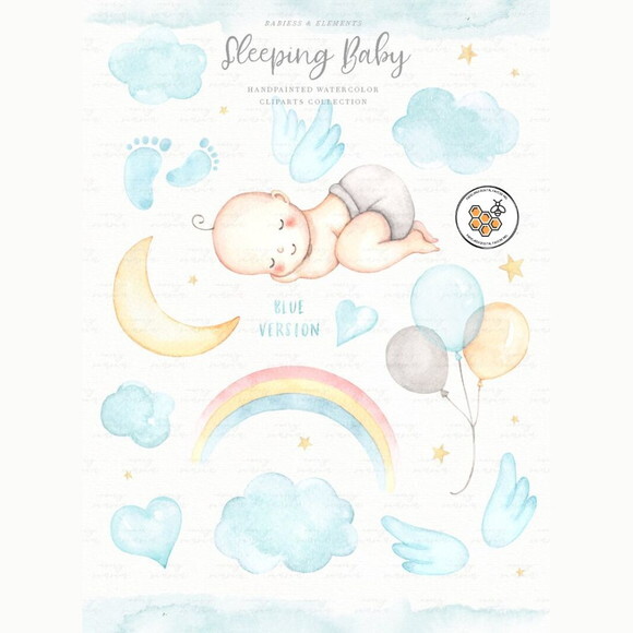 Kit Digital Bebê Dormindo Aquarela - Sleeping Baby