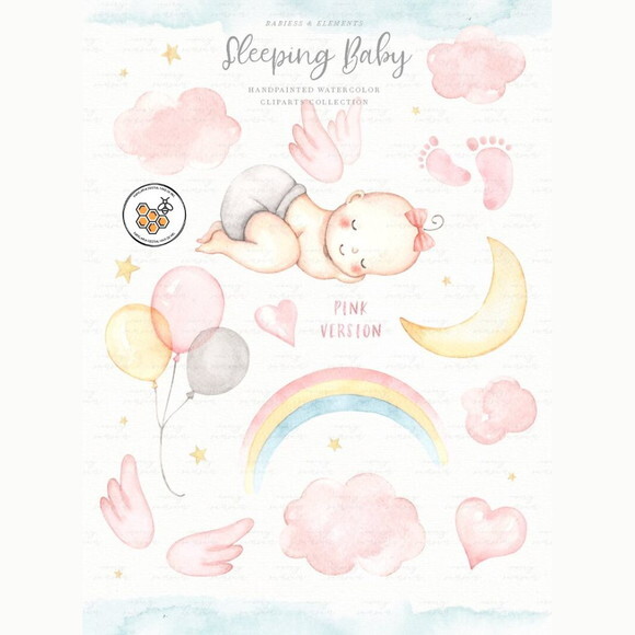 Kit Digital Bebê Dormindo Aquarela - Sleeping Baby