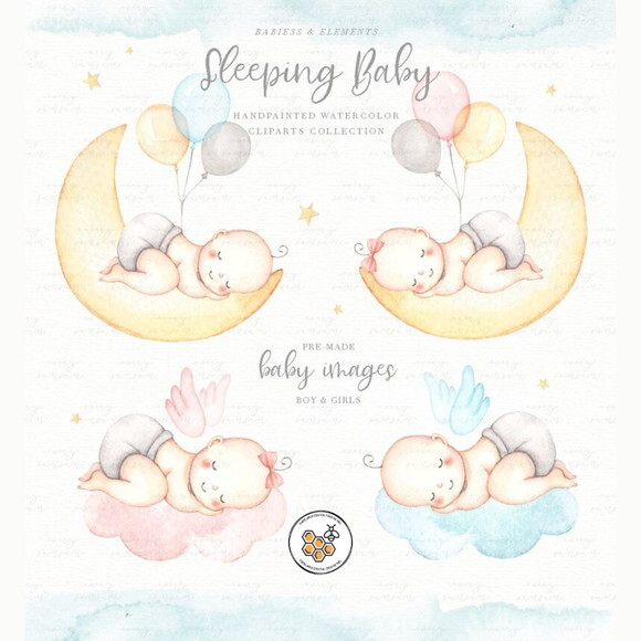 Kit Digital Bebê Dormindo Aquarela - Sleeping Baby