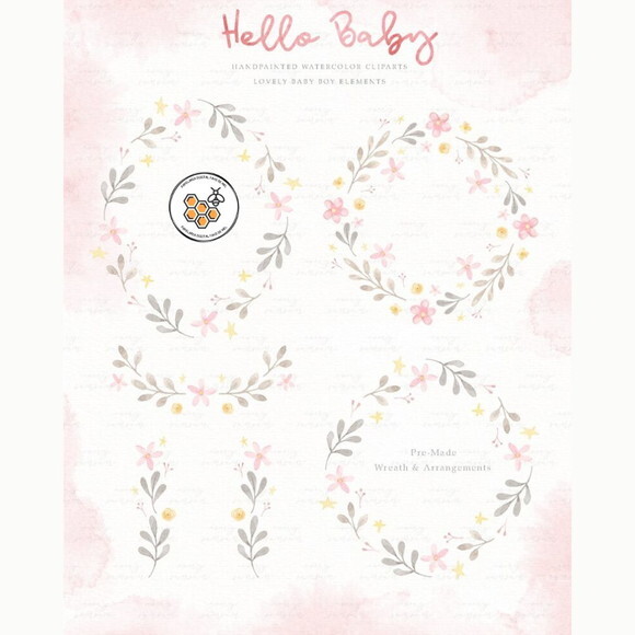 Kit Digital Bebê Menina Aquarela Premium - Hello Baby