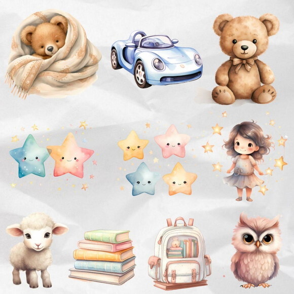 Kit Digital Berçário Chá de Bebê Aquarela (pague 1 Leve +4)