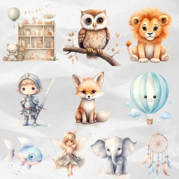 Kit Digital Berçário Chá de Bebê Aquarela (pague 1 Leve +4)