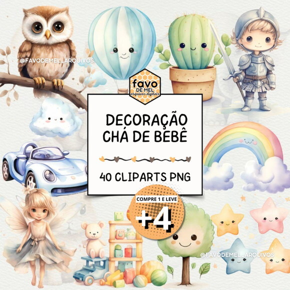 Kit Digital Berçário Chá de Bebê Aquarela (pague 1 Leve +4)