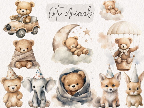 Kit Digital Berçário Chá de Bebê Neutro Aquarela Png #6