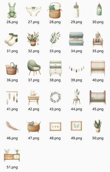 Kit Digital Berçário Chá de Bebê Verde Boho Aquarela Png #2