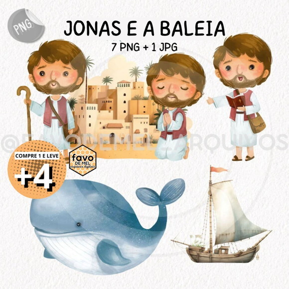 Kit Digital Bíblico Aquarela - Jonas e a Baleia