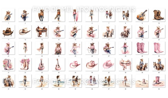 Kit Digital Boiadeira Aquarela #1 Boiadeira Rosa Cowgirl Png