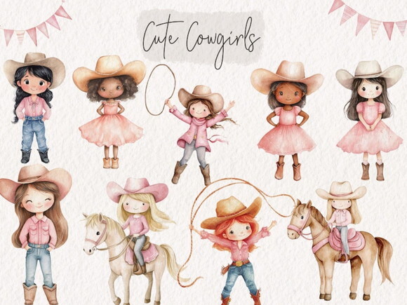 Kit Digital Boiadeira Pink Aquarela - Sweet Cowgirls Kd