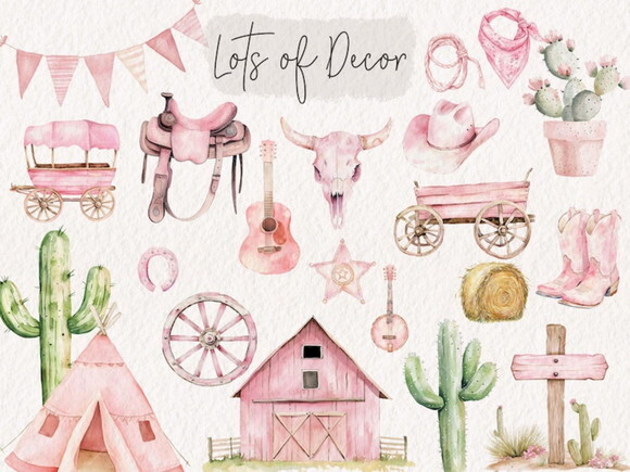 Kit Digital Boiadeira Pink Aquarela - Sweet Cowgirls Kd
