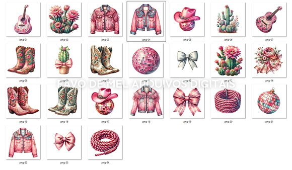 Kit Digital Boiadeira Rosa Aquarela #43 Png (pague 1 Leve 5)