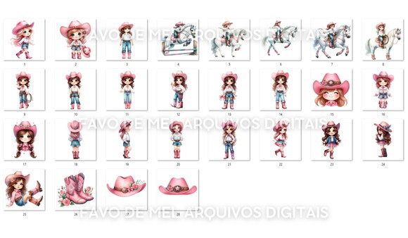 Kit Digital Boiadeira Rosa Aquarela #47
