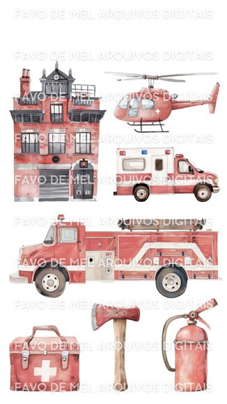 Kit Digital Bombeiros Aquarela Premium Png
