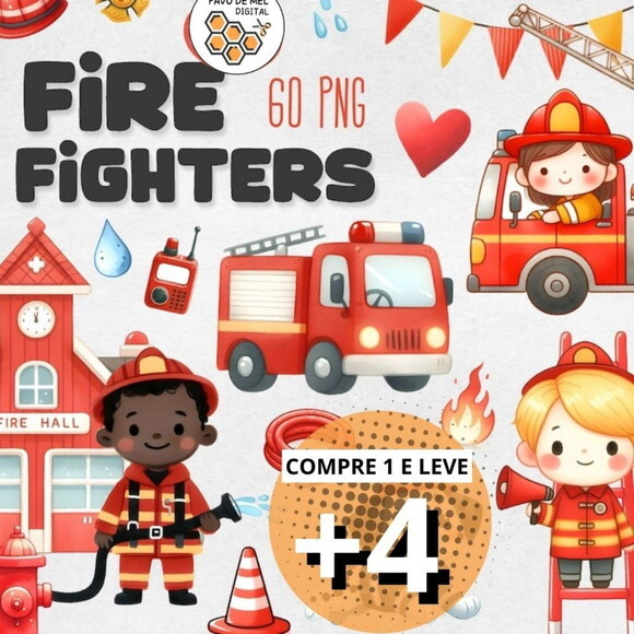 Kit Digital Bombeiros Cute #01 Png