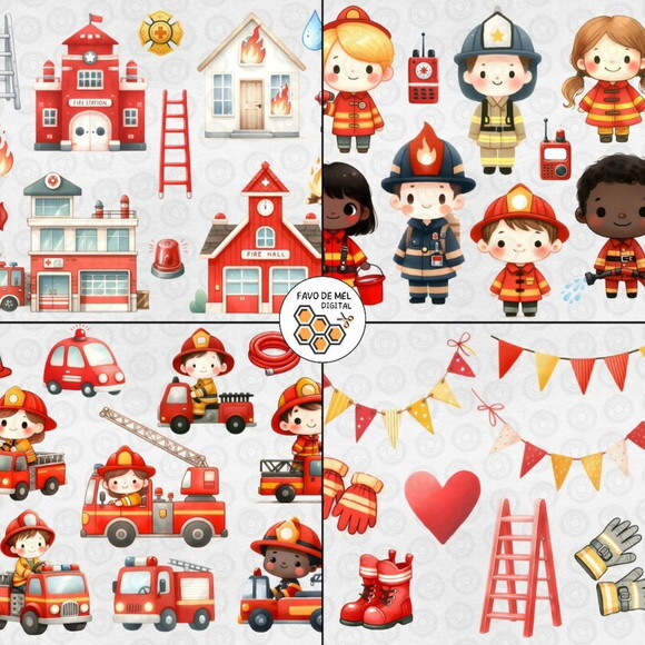 Kit Digital Bombeiros Cute #01 Png