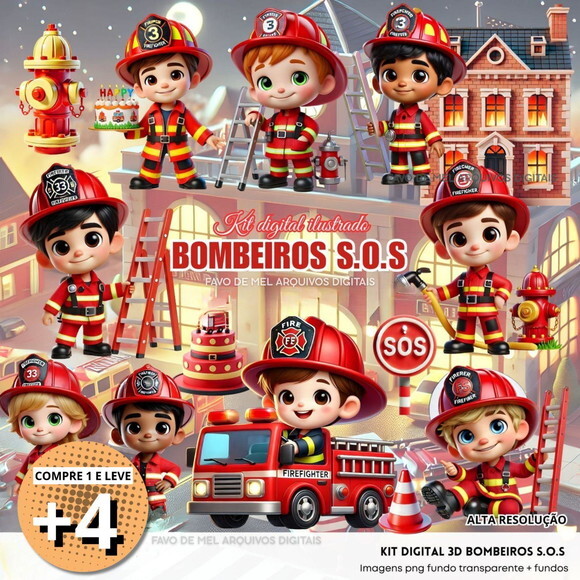 Kit Digital Bombeiros Cute 3d Png #15