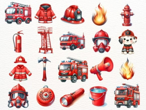 Kit Digital Bombeiros Cute Aquarela #04 Png (pague 1 Leve +4