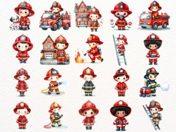 Kit Digital Bombeiros Cute Aquarela #04 Png (pague 1 Leve +4