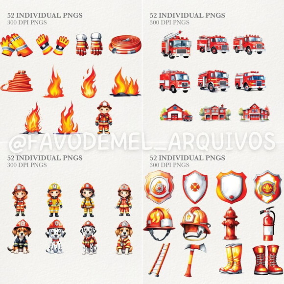 Kit Digital Bombeiros Cute Aquarela #09 Premium Png