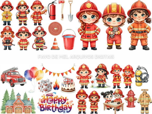 Kit Digital Bombeiros Cute Aquarela Png #16