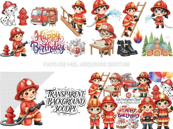 Kit Digital Bombeiros Cute Aquarela Png #16