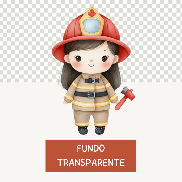 Kit Digital Bombeiros Cute Aquarela Premium Png #02 Sd
