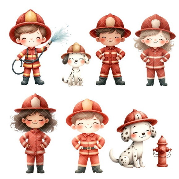 Kit Digital Bombeiros Cute Aquarela Premium Png #08