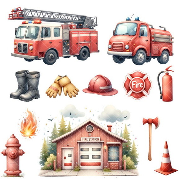 Kit Digital Bombeiros Cute Aquarela Premium Png #08