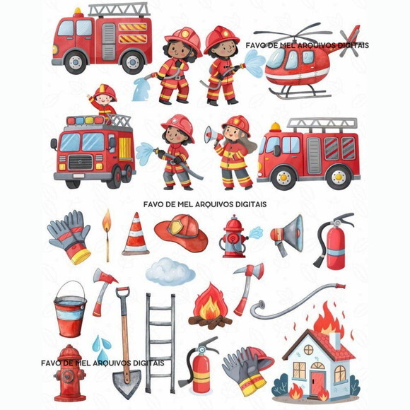Kit Digital Bombeiros Cute Aquarela Premium Png #13