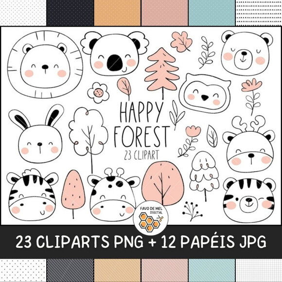 Kit Digital Bosque #02 Minimalista Preto Branco e Rosa