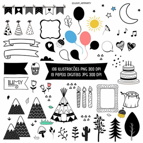 Kit Digital Bosque #10 Minimalista Preto e Branco