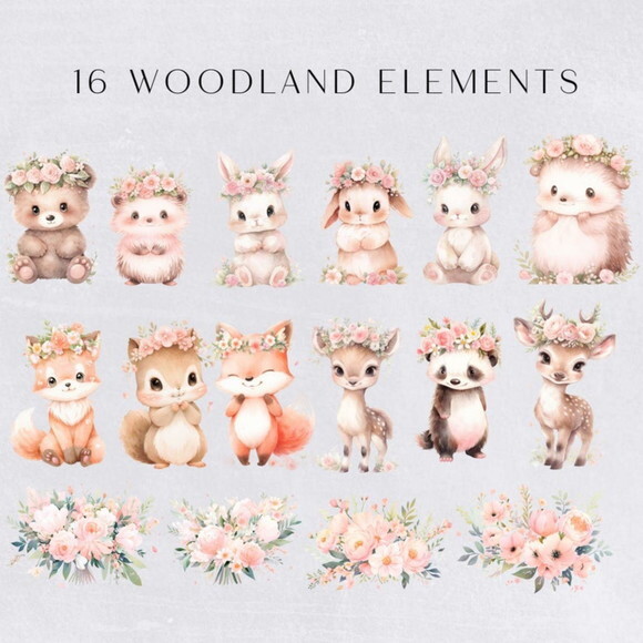 Kit Digital Bosque #13 Boho Floral Aquarela (hc)